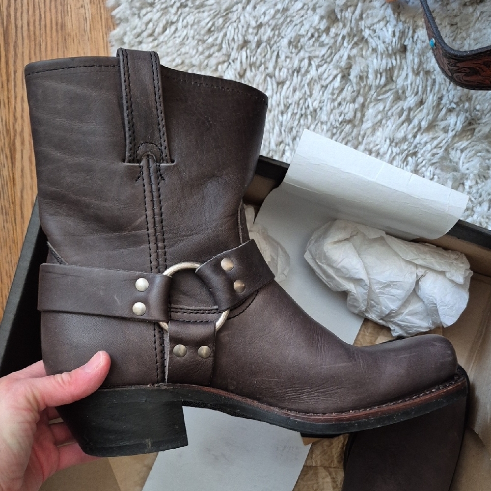 Frye Brown Leather Harness Combat Boots - Picture 2 of 10